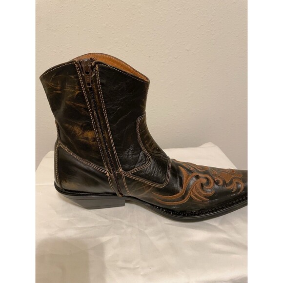 Ferrato Western Low Cut Ankle Boots Mens Cowboy Stitched Sz 8 Pointed Toe - Picture 7 of 11